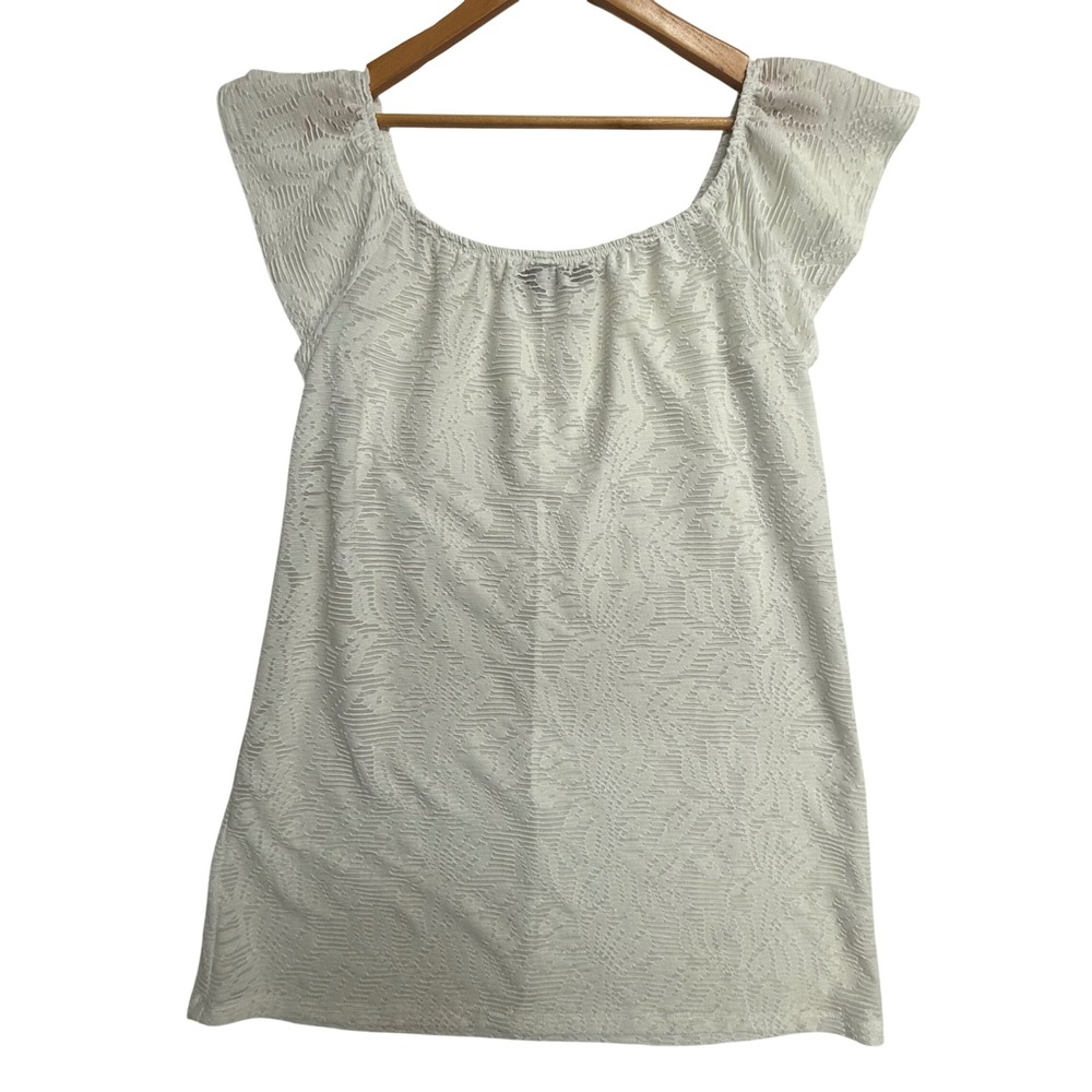 Cover 2 Cover White Lace Textured‎ Mini Dress Tunic Beach Cover Flutter Sleeve L